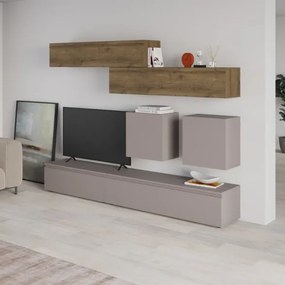 Parete Attrezzata 250 Cm Con Base Moka E Pensili Noce Effetto Legno Licia