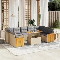 Set Divano da Giardino 10 pz con Cuscini Beige in Polyrattan 3274104