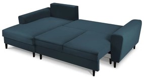 Divano angolare blu scuro allungabile e con contenitore (con penisola a sinistra/con chaise lounge) con rivestimento in velluto a coste Kyoto – Cosmopolitan Design