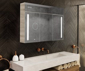 Mobile illuminato con specchio LED, modello Emily L02 - 100 x 72 cm, mobile da bagno dal design moderno con configurazione dell’interruttore dell’illuminazione, nel colore Rovere Oslo