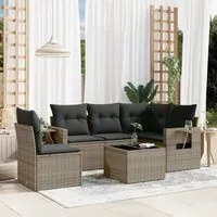 Set Divano da Giardino 6 pz con Cuscini Grigio in Polyrattan 3252517