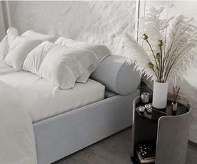 Letto matrimoniale imbottito grigio chiaro con contenitore e rete inclusi 140x200 cm Solvo – Maison de Rêve