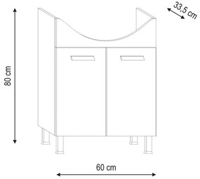 Mobile da bagno sotto lavabo Rimini rovere L 60 x H 80 x P 33.5 cm 1 cassetto 2 ante, lavabo non incluso