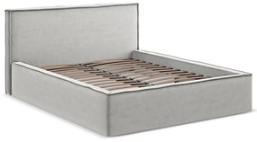 Letto matrimoniale imbottito grigio chiaro con vano contenitore con griglia 160x200 cm Anani - Makamii