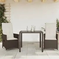 Set Bistr 3 pz con Cuscini Marrone in Polyrattan 3276767