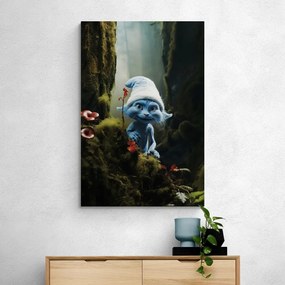 Stampa su tela – Gatto blu con cappello bianco nella foresta