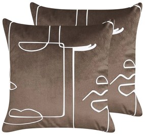 Set di 2 cuscini decorativi velluto marrone e bianco 45 x 45 cm PHILODENDRON Beliani