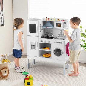 Costway Cucinetta per bambini con cappa macchina del ghiaccio telefono, Cucina con luci e suoni realistici per bambini 3 Colori