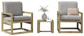 Set Salotto Da Giardino 3 Pz İn Legno Impregnato Di Pino /