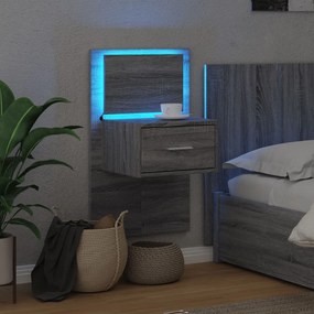 Comodino a parete con luci led grigio sonoma