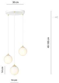 Lampadario a sospensione in Acciaio ROYAL 3 Nero/Bianco e Oro 3xE14