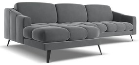 Divano angolare grigio (con penisola a sinistra) con rivestimento in velluto Nalu – Makamii