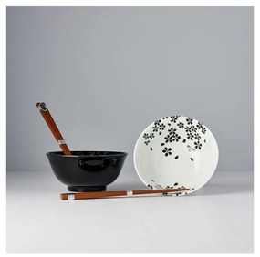 Set di 2 ciotole e bacchette in ceramica bianca e nera Sakura - MIJ