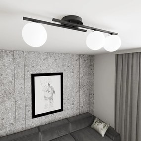 Plafoniera Moderna Nettuno Acciaio Nero Vetro 3 Luci E14 Ip20