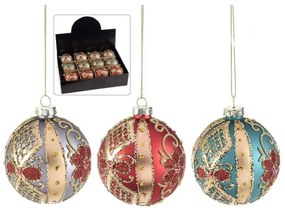 Set 12 Palline di Natale in Vetro con Decoro Barocco Glitter Oro