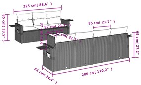 Set Divano da Giardino 8 pz con Cuscini Grigio in Polyrattan