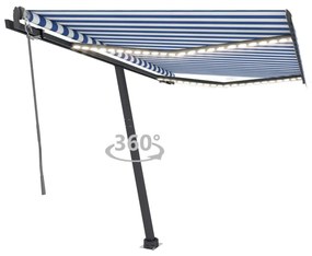 Tenda Automatica Con Sensore Vento E Led 300x250 Cm Blu Bianca /