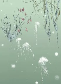 Edmond Petit Carta da parati Nautilus/ Méduses/ Nénuphars - Méduses droit - Aqua