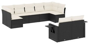 Set Divani da Giardino 9 pz con Cuscini Nero in Polyrattan