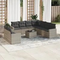 Set Divano Giardino 10 pz con Cuscini Grigio Chiaro Polyrattan 3251499