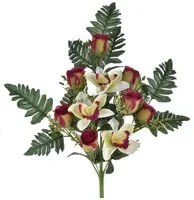 Set 4 Bouquet Artificiali Frontale di Cymbidium e Rose H 43 cm