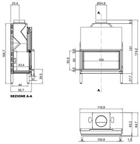 Antonio Lupi Design Filoskema100 Termocamino A Legna 100,8x50,8 Cm Con Anta E Struttura In Acciaio