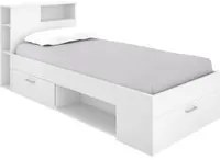 Letto per bambini Dbraza, Lettino per cameretta con testiera, Struttura per letto singolo con cassetto e scaffali, 218x99h96 cm, Bianco