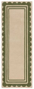 Passatoia in lana tessuta a mano di colore verde-naturale 80x230 cm Lois Scallop - Flair Rugs