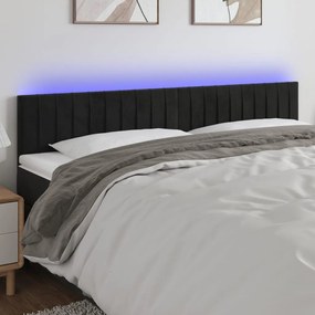 Testiera A Led Nera 200x5x78/88 Cm İn Velluto /