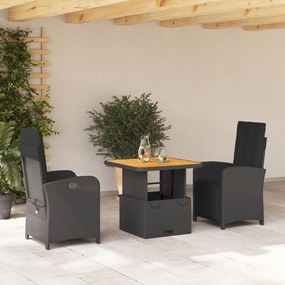 Set Da Pranzo Da Giardino 3 Pz Con Cuscini Nero İn Polyrattan /
