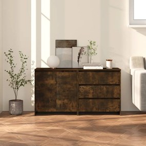 Credenze 2 pz rovere fumo in legno multistrato