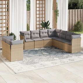 Set divano da giardino 9 pz con cuscini beige in polyrattan