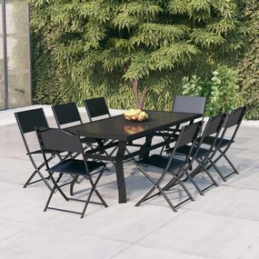 Set da Pranzo per Giardino 9 pz Grigio e Nero