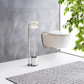 Porta carta igienica color argento lucido in acciaio inox con supporto con spazzola Levante – Wenko