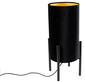 Lampada da tavolo design nero paralume velluto nero oro - RICH