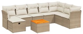 Set divano da giardino 9 pz con cuscini beige in polyrattan