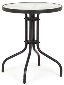 Tavolo da Esterno in Acciaio Nero Ø60 cm – Piano in Vetro Temperato