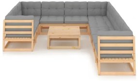 Set Divani da Giardino 11 pz con Cuscini Legno Massello di Pino