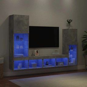 Mobili Tv A Muro Con Led 4pz Grigio Cemento Legno Multistrato /