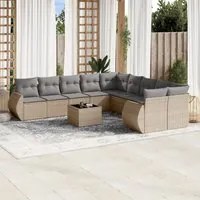 Set Divani da Giardino 11 pz con Cuscini Beige in Polyrattan 3221918