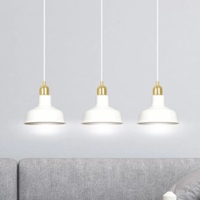 Lampadario Industrial 3 Luci Ibor In Acciaio Bianco Con Elementi In Oro