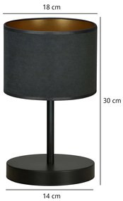 Lampada Da Tavolo 1 Luce Ganesha In Acciaio Nero E Paralume In Tessuto Nero