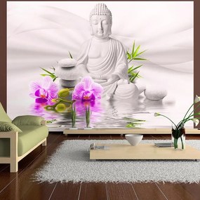 Fotomurale adesivo Buddha e rosa orchidee