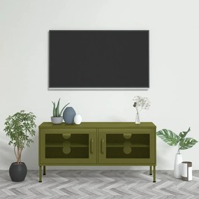 Mobile tv verde oliva 105x35x50 cm in acciaio