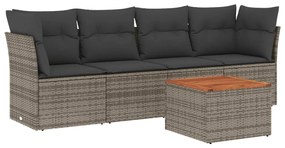 Set divano da giardino 5 pz con cuscini grigio in polyrattan