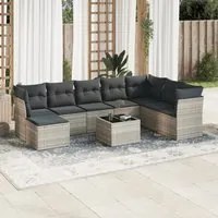 Set Divano da Giardino 9pz con Cuscini Grigio Chiaro Polyrattan 3249901