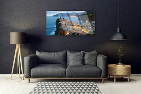 Quadro acrilico Paesaggio di montagna della città del mare 100x50 cm