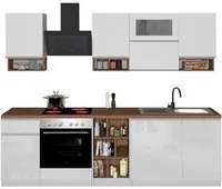 Composizione Cucina moderna 255X60-34X85-71cm - NAUTILUS Colore: Bianco Laccato Lucido-Rovere Wotan