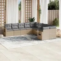 Set Divano da Giardino 10 pz con Cuscini Beige in Polyrattan 3253046