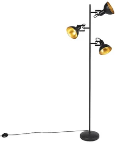 Lampada da terra smart nera con oro a 3 luci incl. 3 WiFi P45 - Tommy